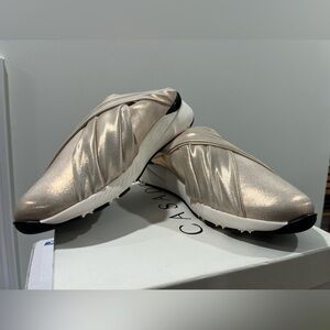 NIB Casadei Metallic Champagne Slip-On Mules with White Sole